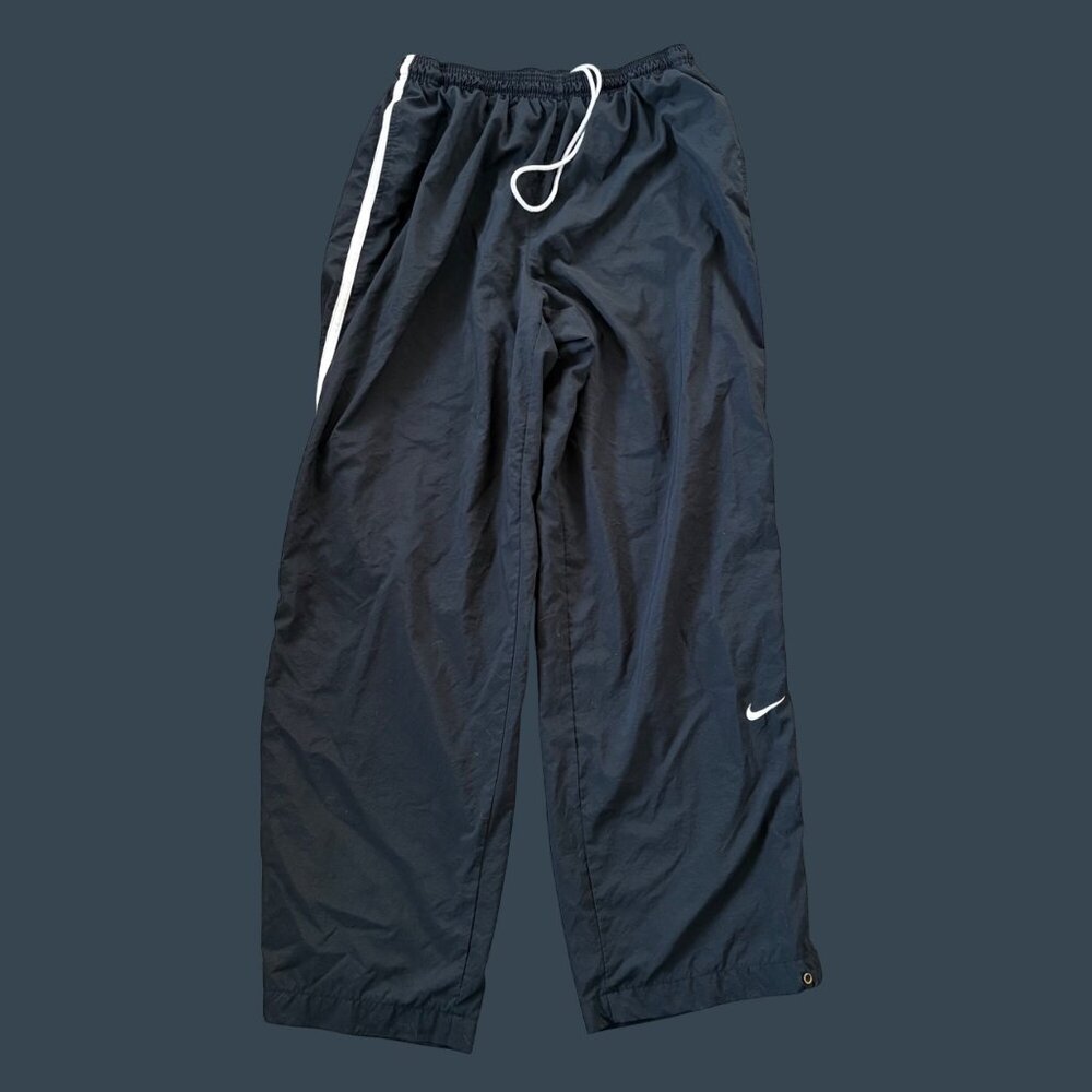 Nike Team Black Athletic Track Pants With White Stripe & Swoosh Logo XL Elastic